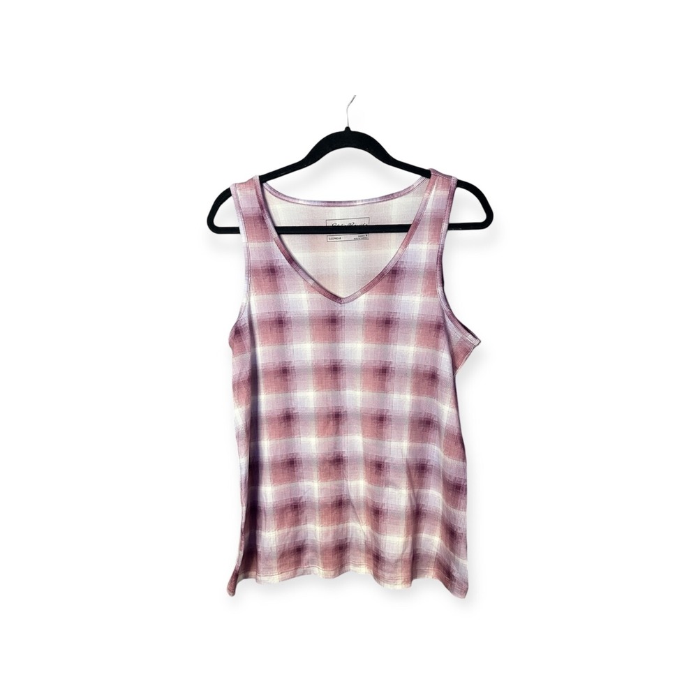 Eddie Bauer Womens Shirt Pink V neck Tank Plaid Sleepwear Lounge Shirt Medium
